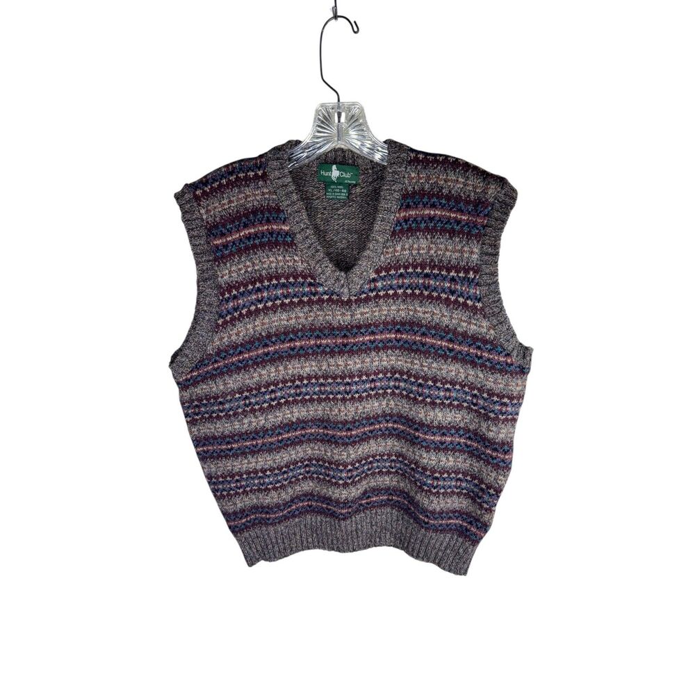 Vintage Hunt Club Sweater Vest Mens XL‎ Brown Wool Fair Isle Grandpa